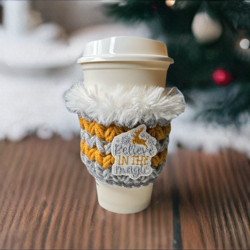 Believe in the Magic Coffee Cozy, handmade drink sleeve - view 3