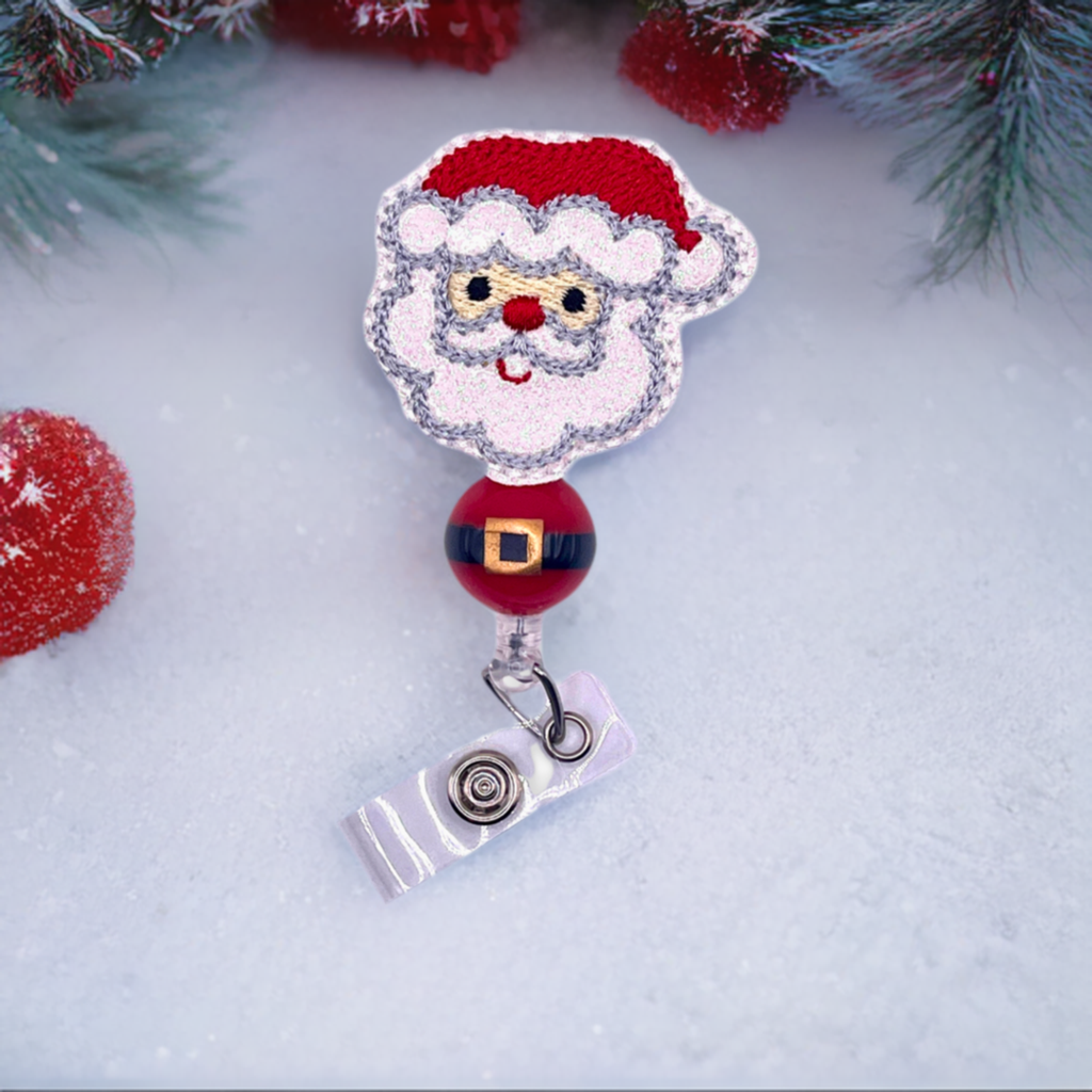 Santa Head Beaded Badge Reel
