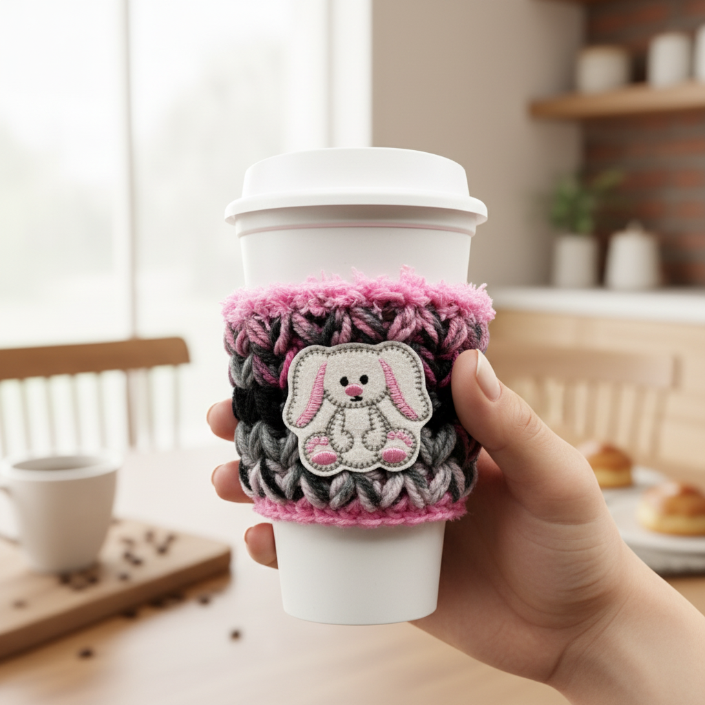 Floppy Ear Bunny Crocheted Coffee Cozy, handmade drink sleeve - view 2