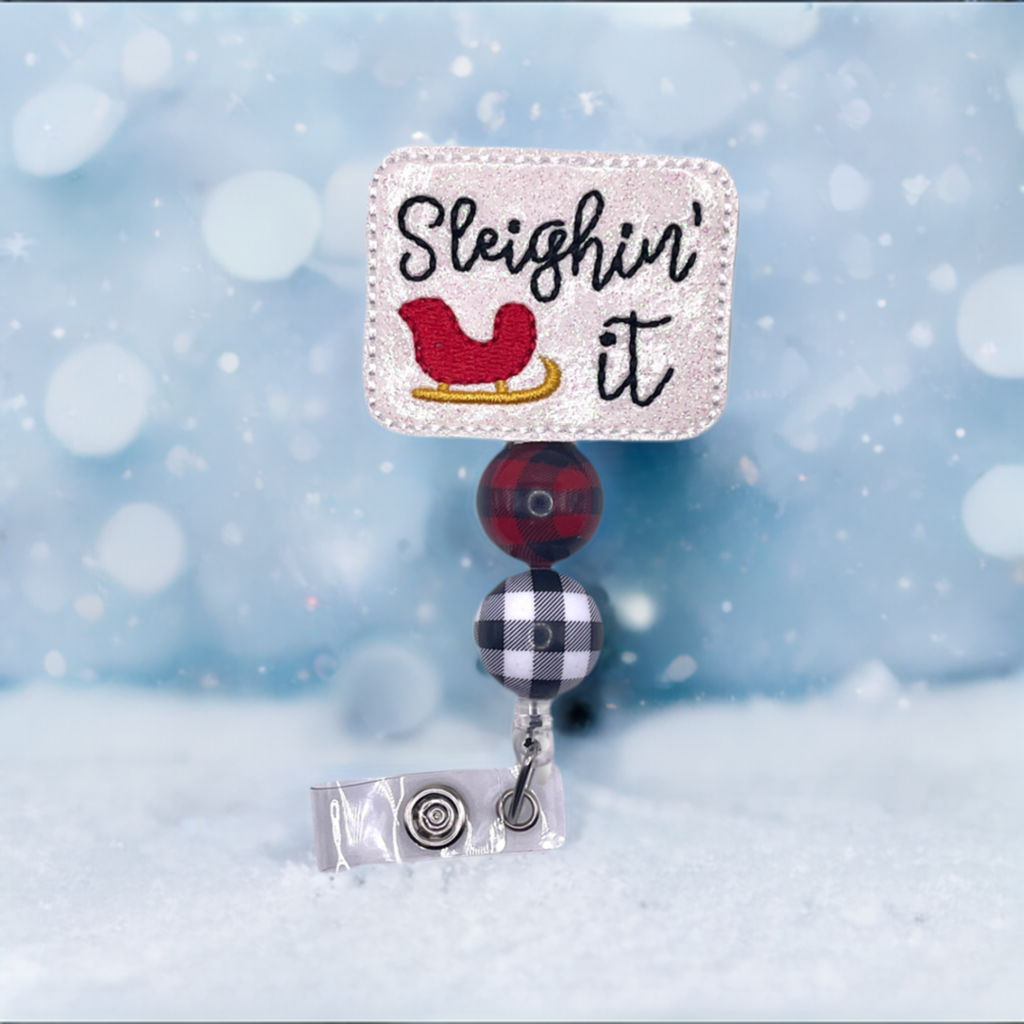 Sleighing It Beaded Badge Reel