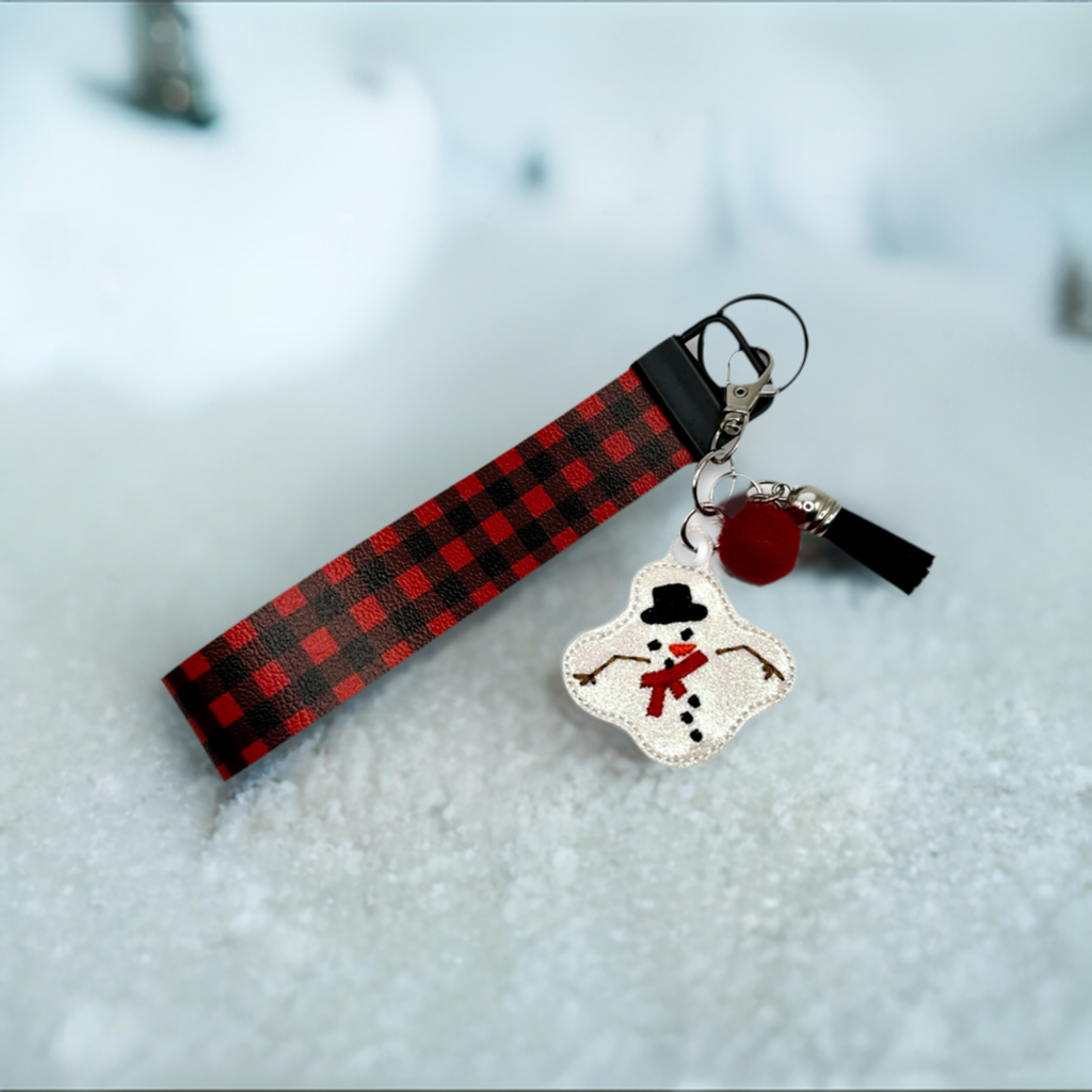 Snowman Keychain and Buffalo Plaid Wristlet