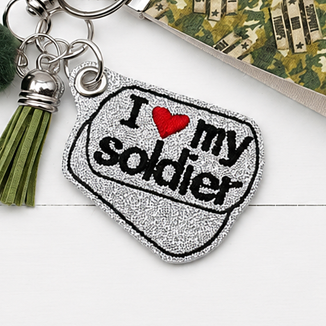 I Love My Soldier Keychain and Wristlet