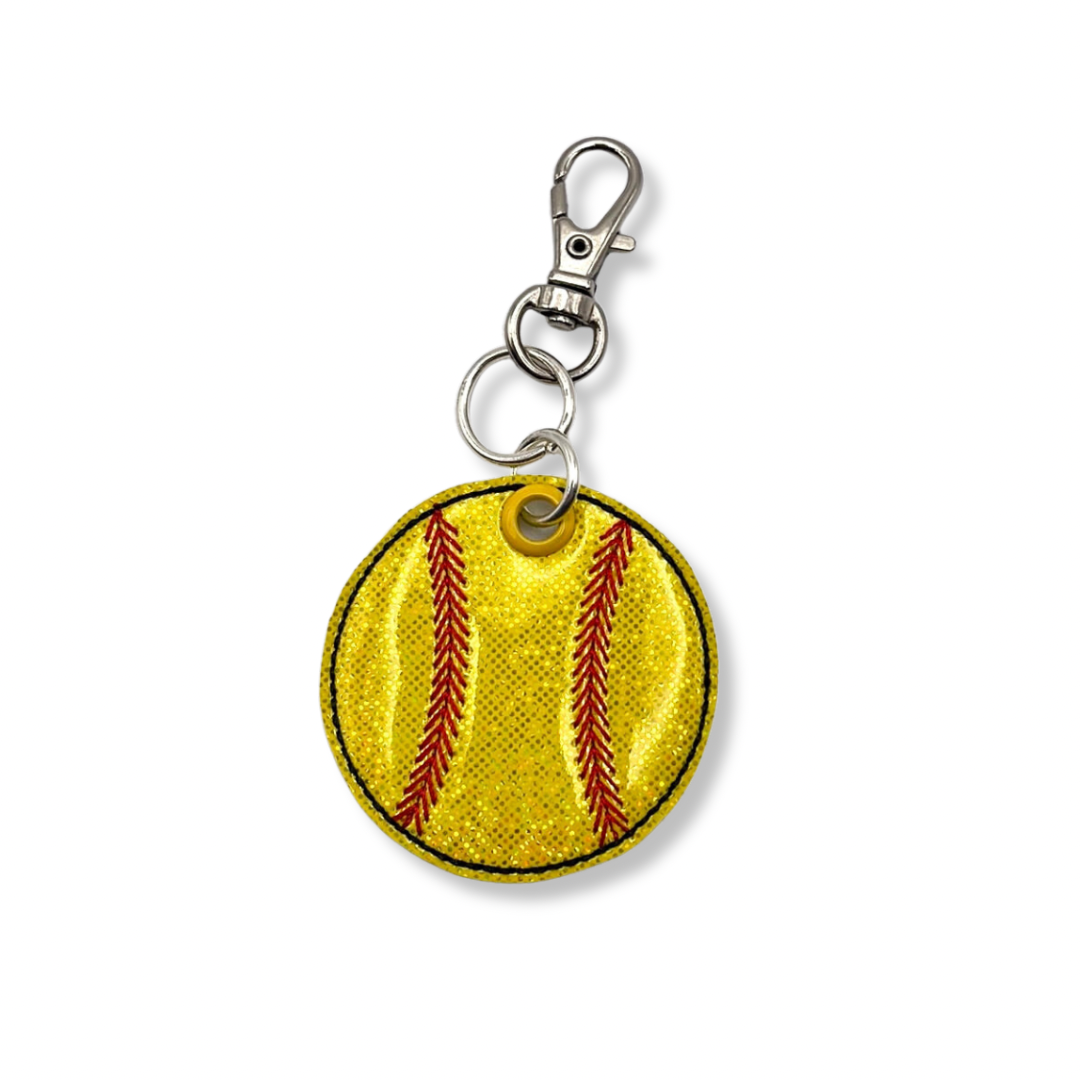 Yellow Sparkly Softbal Keychain