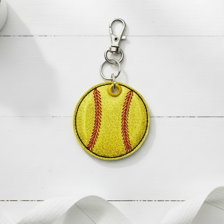 Yellow Sparkly Softbal Keychain