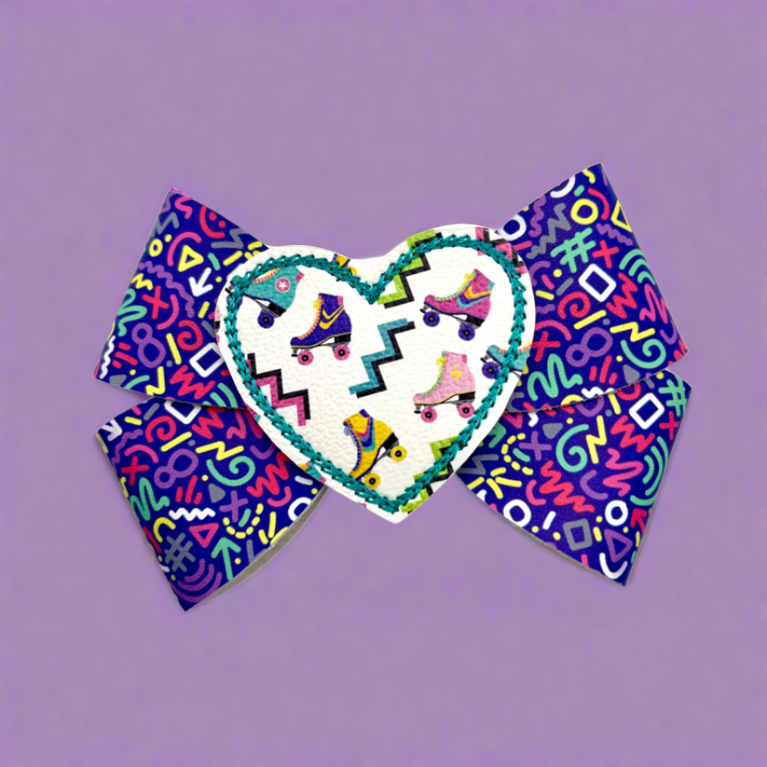 Retro Roller Skate Heart Hair Bow