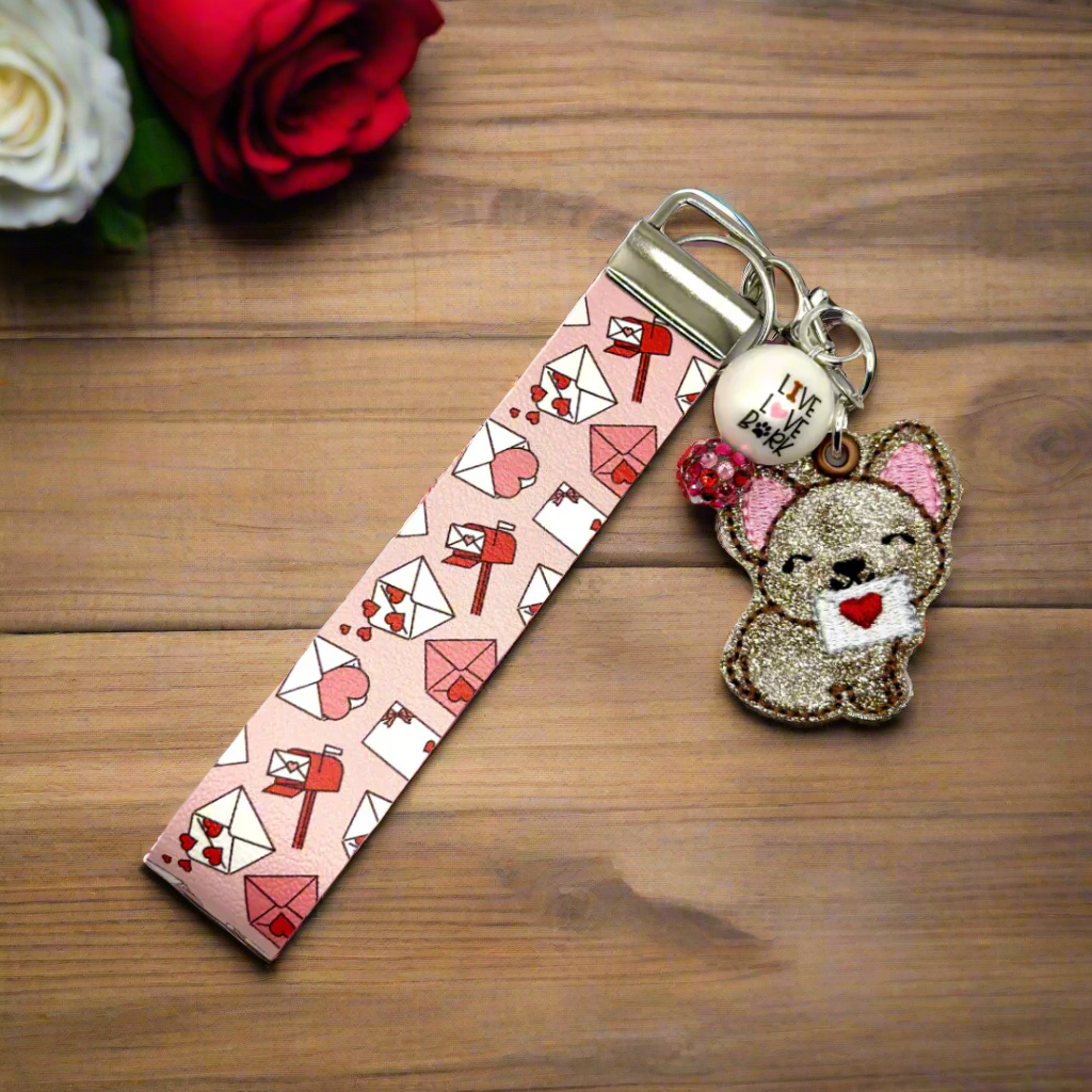 Dog with Love Letter Keychain and Wristlet, handmade keychain wristlet - view 3