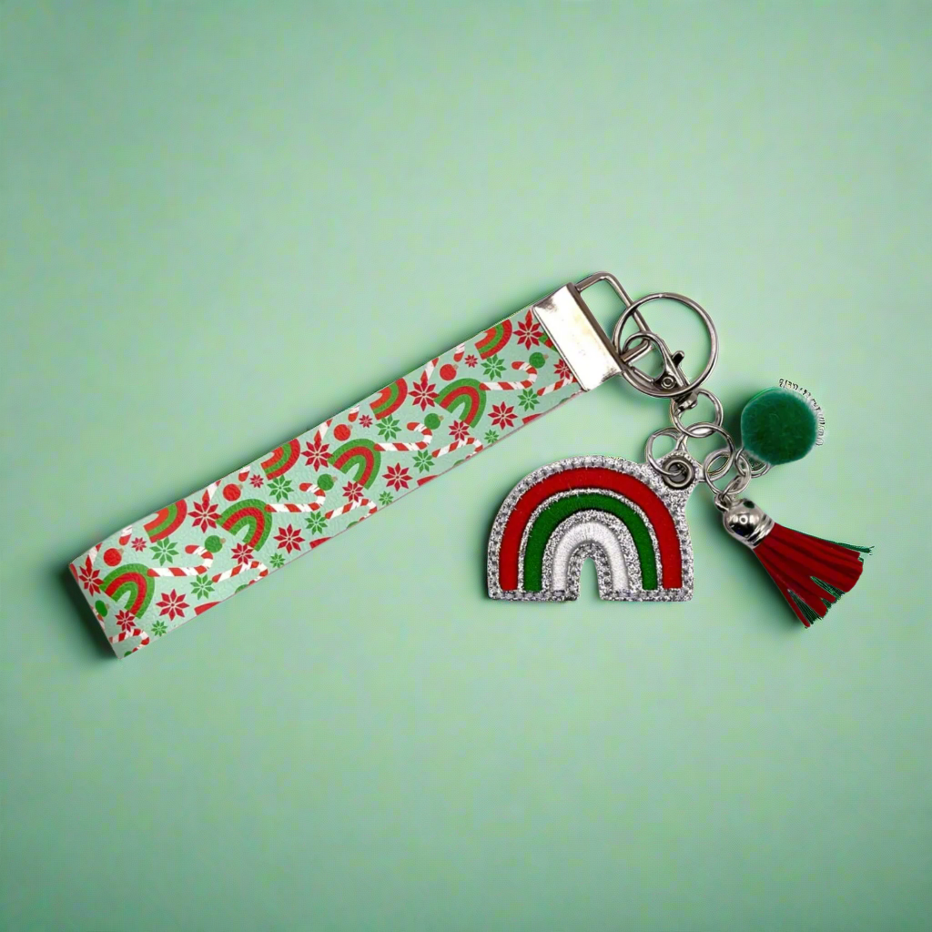 Candy cane Rainbow Keychain and Wristlet, handmade keychain wristlet - view 4