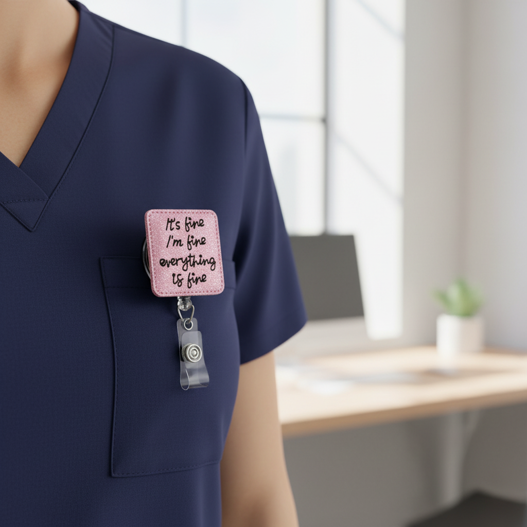 It’s fine, I'm fine, Everything is Fine Badge Reel, handmade retractable ID badge reel - view 4