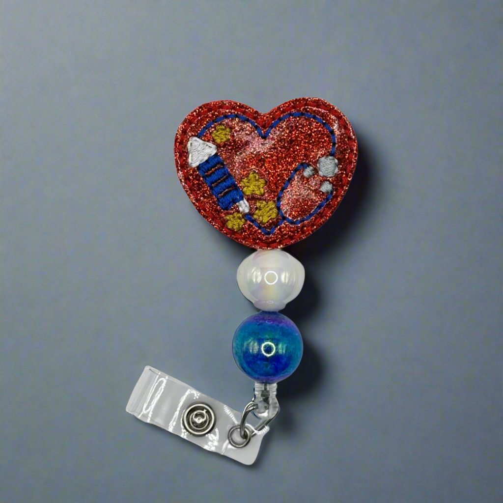 Patriotic Stethoscope Heart Badge Reel