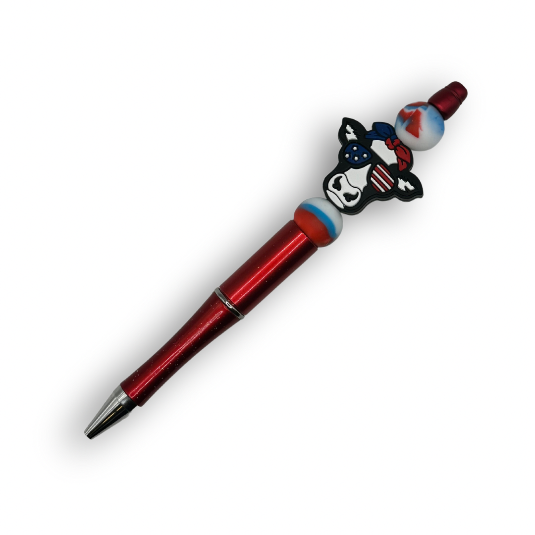 Patriotic Cow Beaded Pen