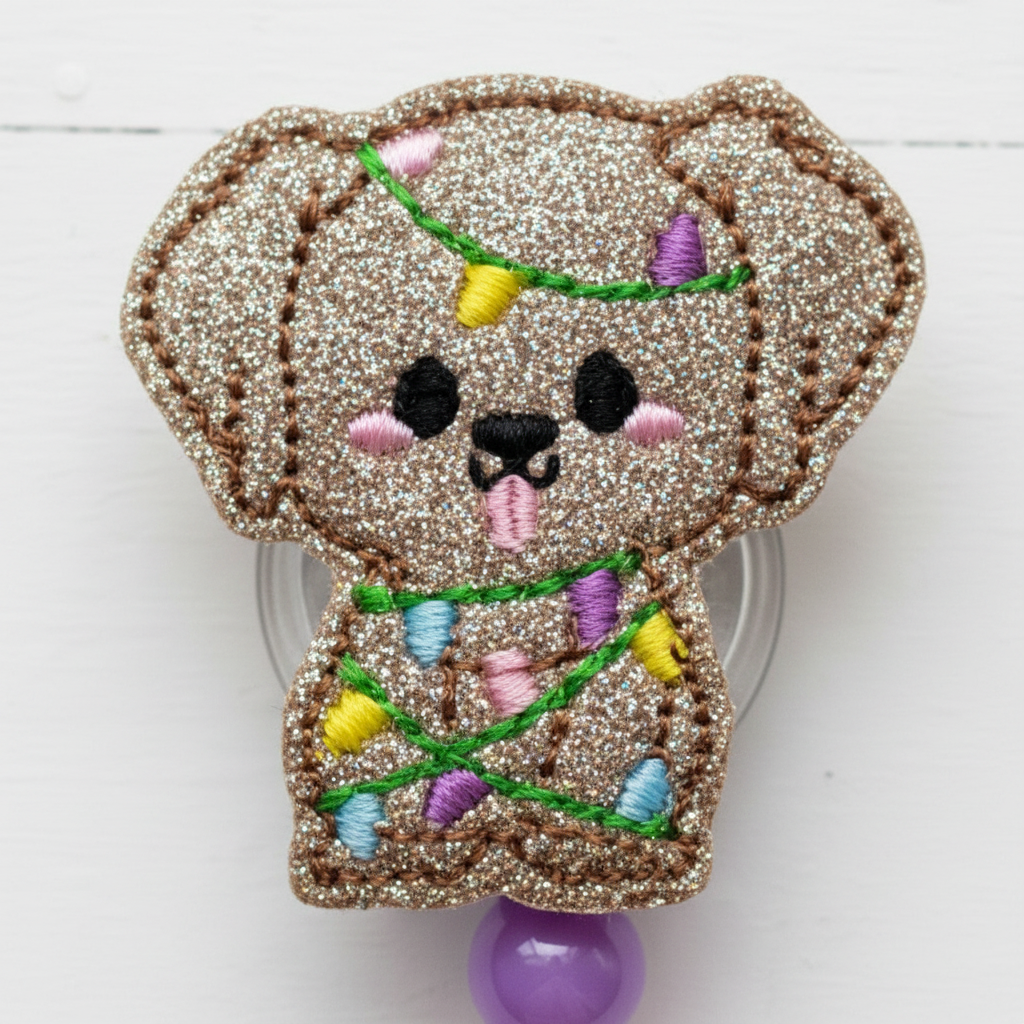 Christmas Puppy Beaded Badge Reel, handmade retractable ID badge reel - view 2