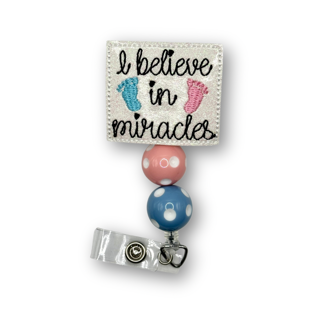 I Believe in Miracles Beaded Badge Reel