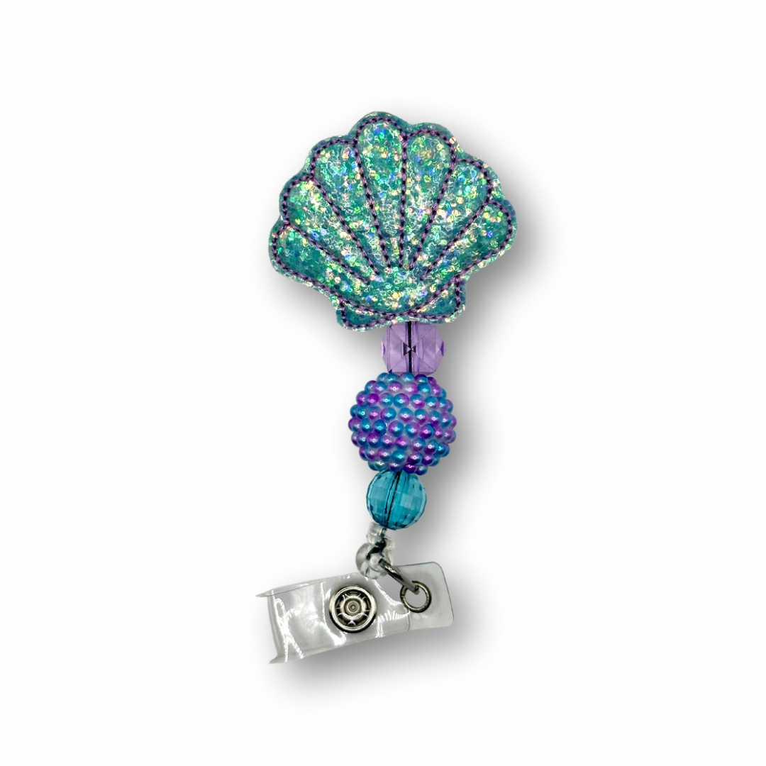 Glitter Sea Shell Badge Reel