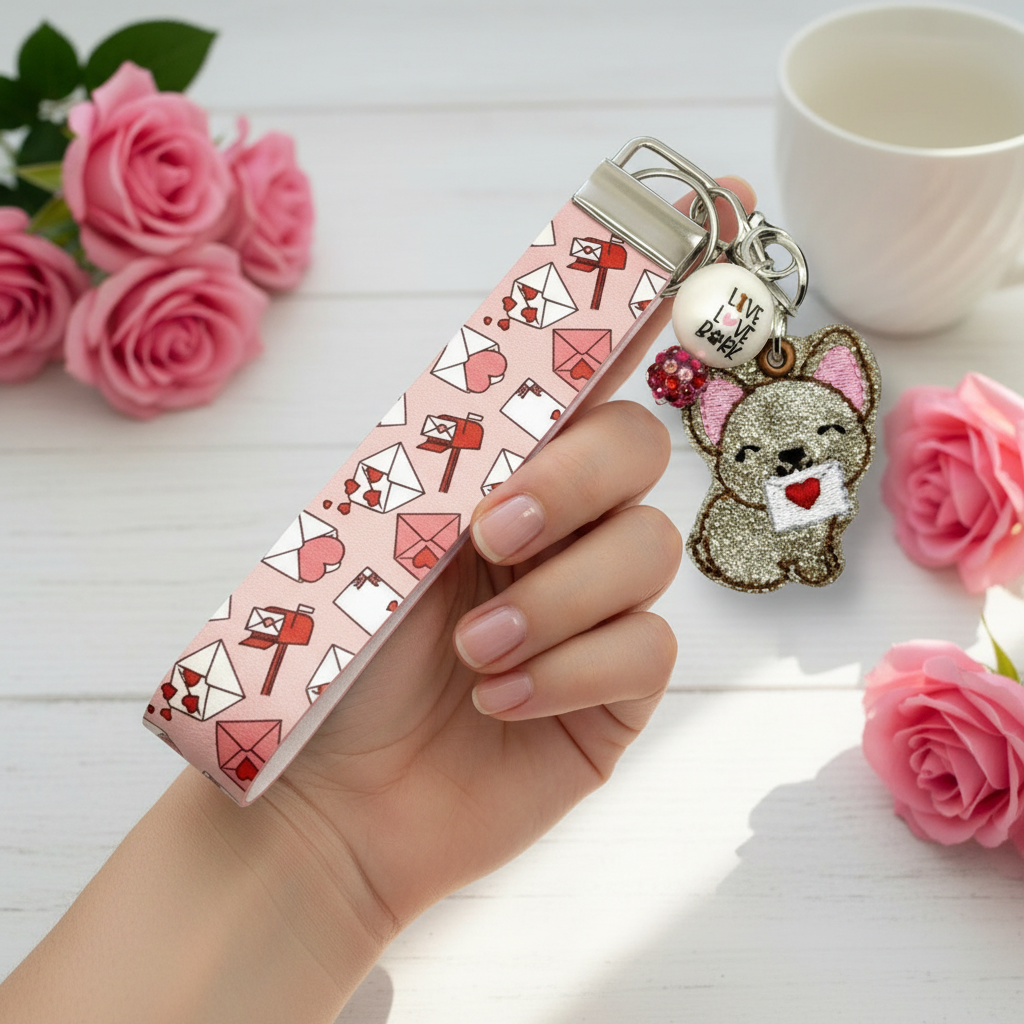 Dog with Love Letter Keychain and Wristlet, handmade keychain wristlet - view 2
