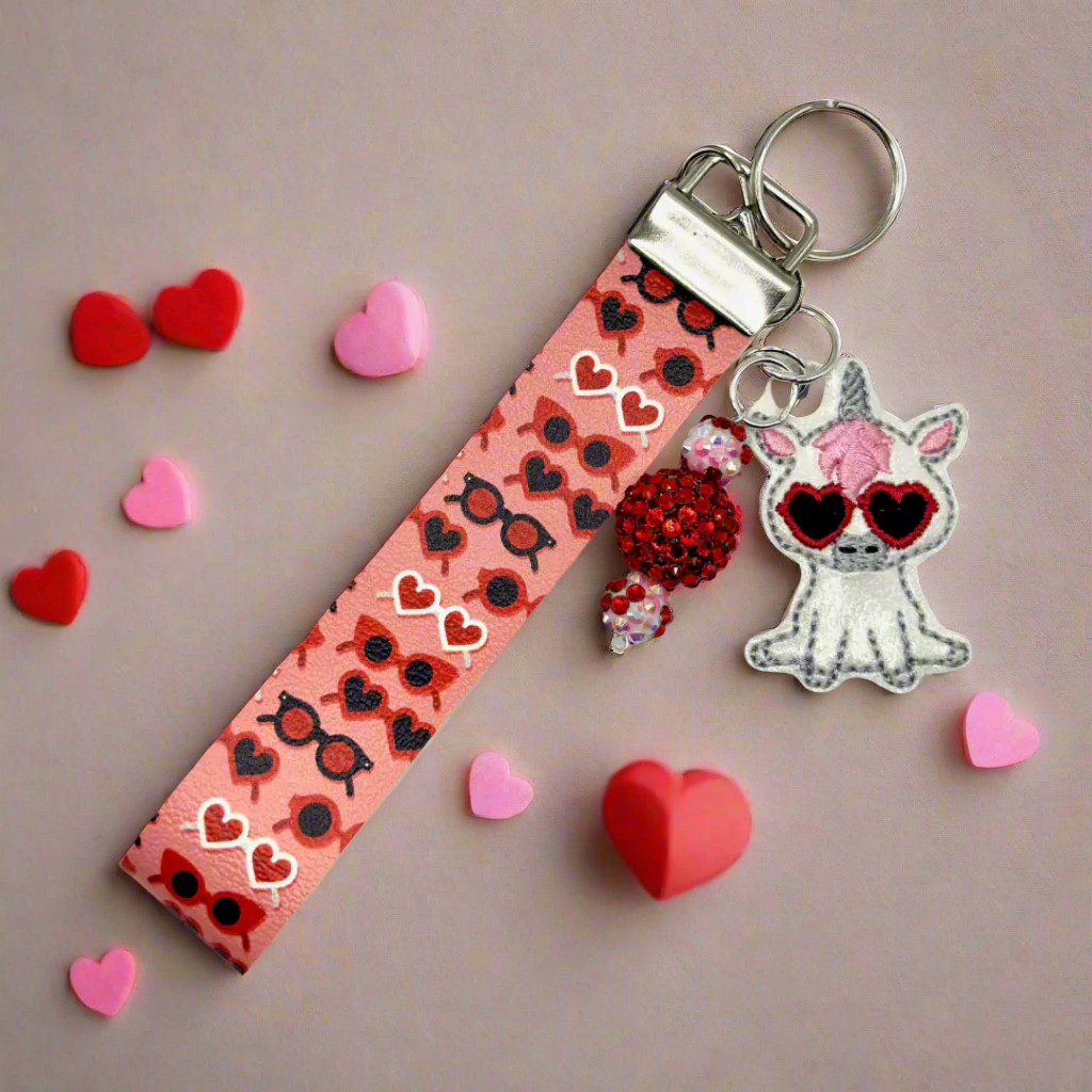 Unicorn with Glasses Keychain and Wristlet