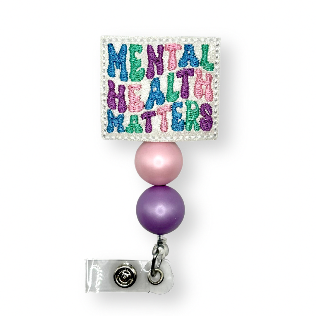 Mental Health White Beaded Badge Reel