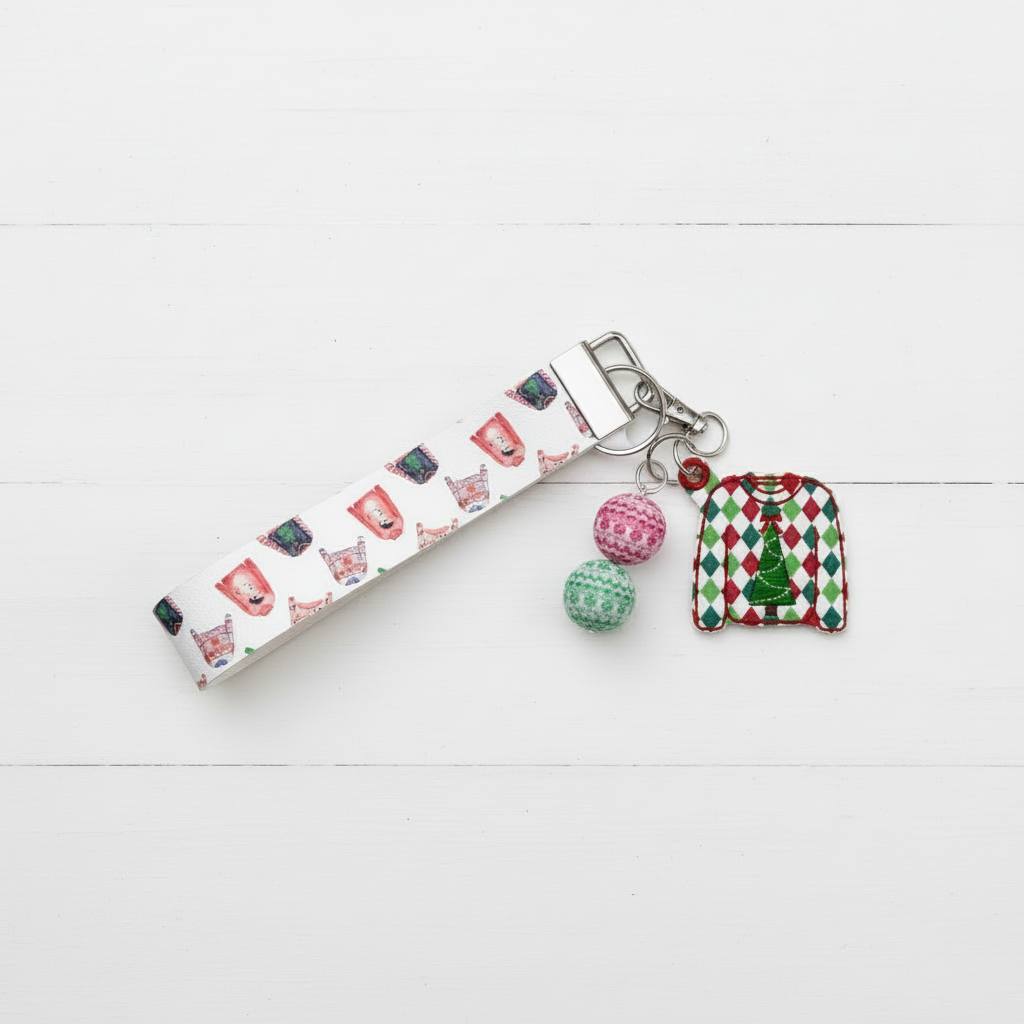 Ugly Christmas Sweater keychain and Wristlet