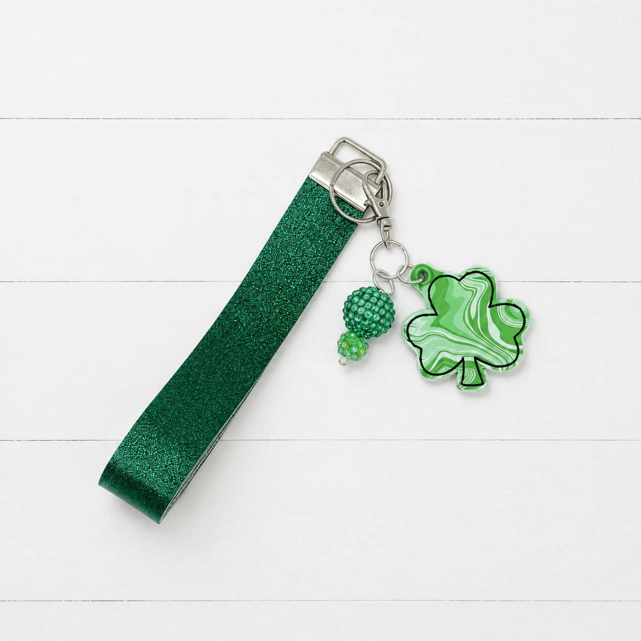 Marble Shamrock Keychain and Wristlet — clean white wood primary image