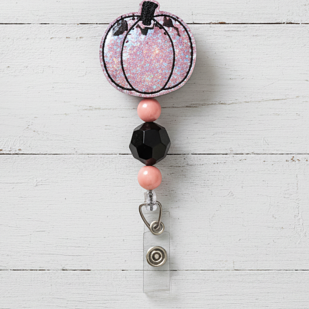 Leopard Pumpkin Beaded Badge Reel