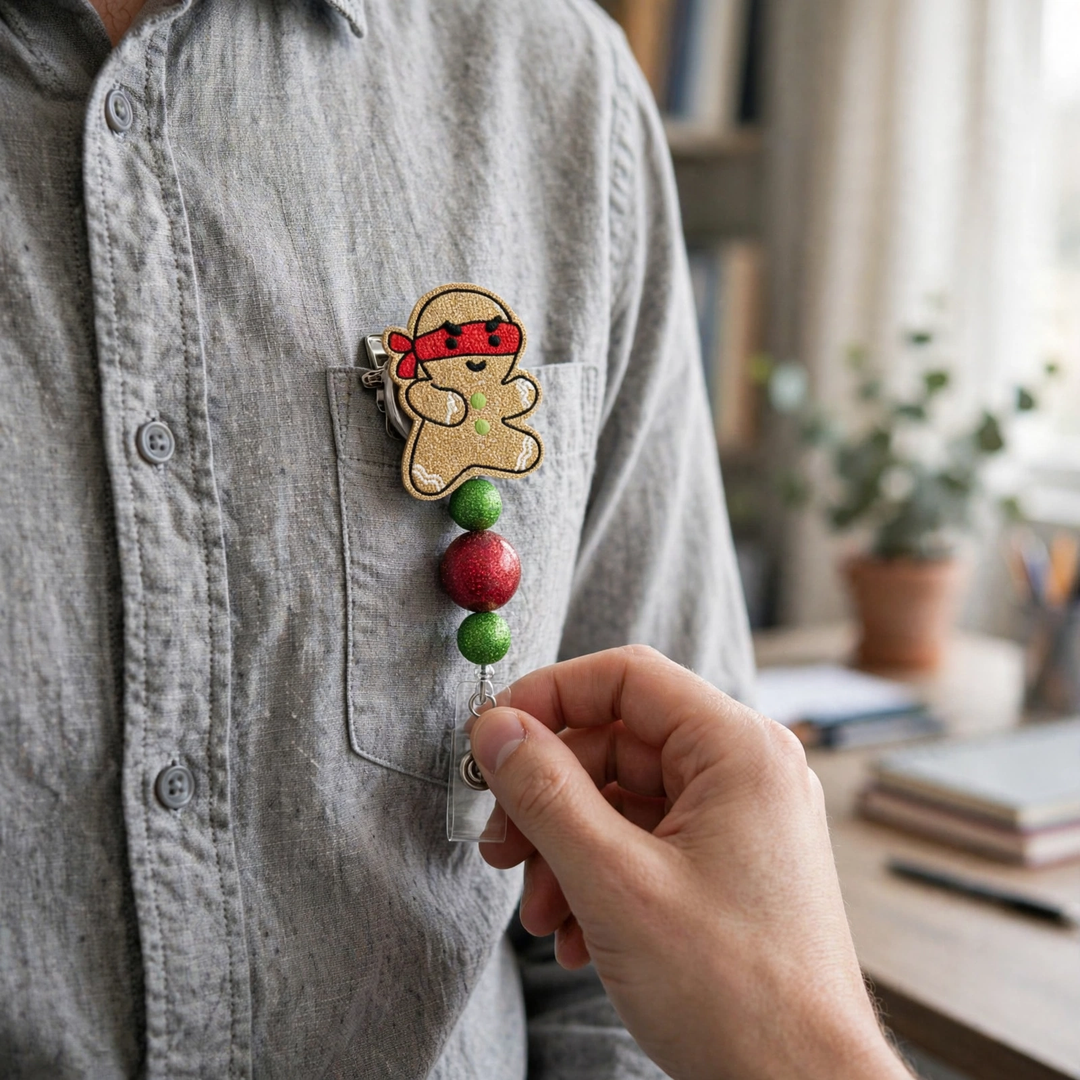 Ninja Gingerbread Man Badge Reel