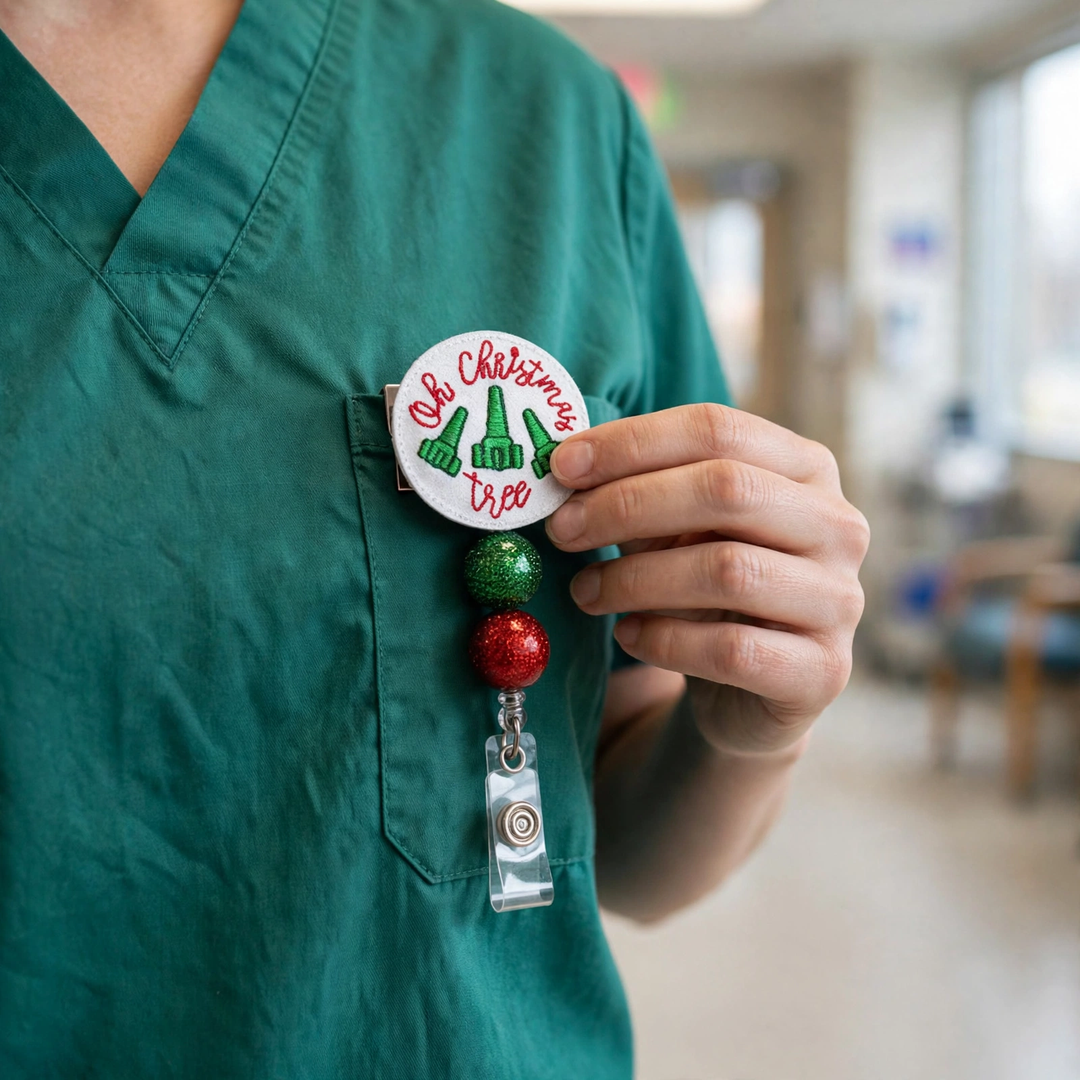 Oh Christmas Tree Beaded Badge Reel