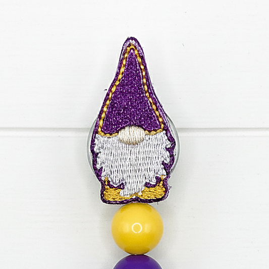 Purple and Gold Gnome Beaded Badge Reel