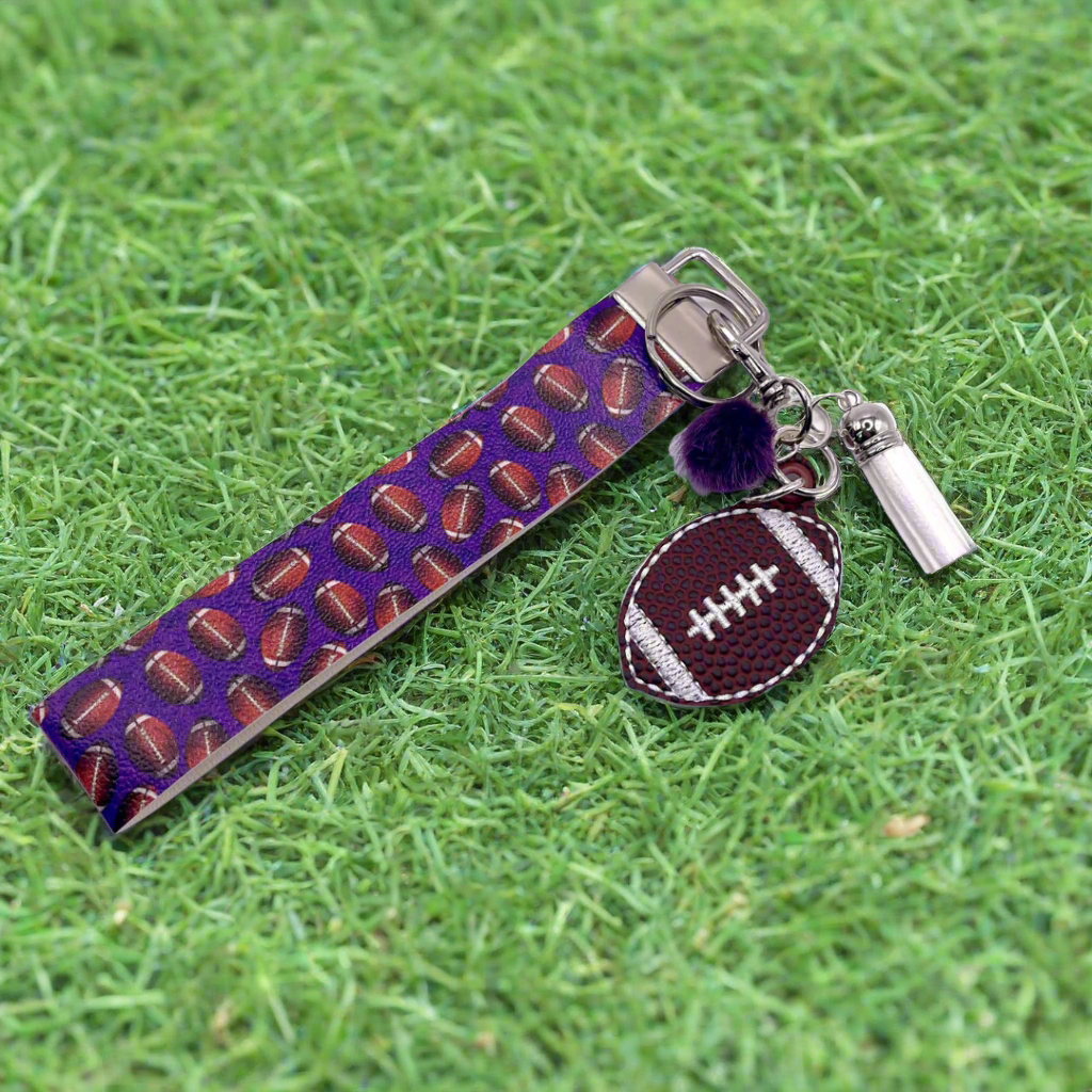 Purple and White Football Keychain and Wristlet
