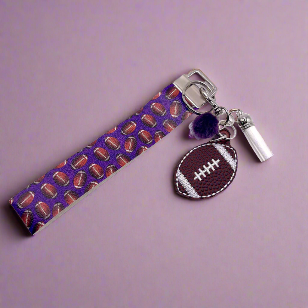 Purple and White Football Keychain and Wristlet
