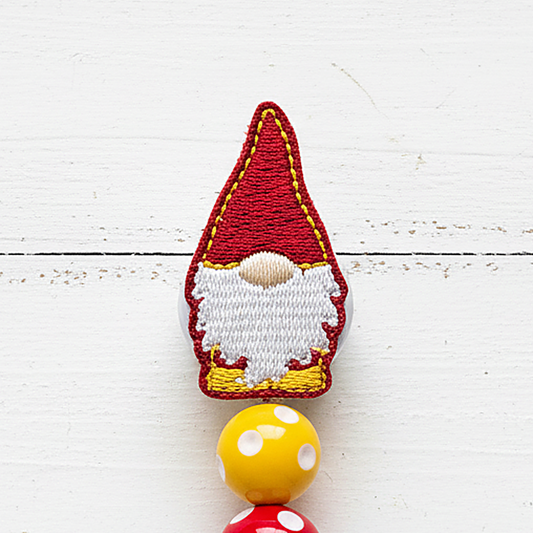 Red and Gold Gnome Polka Dot Beaded Badge Reel