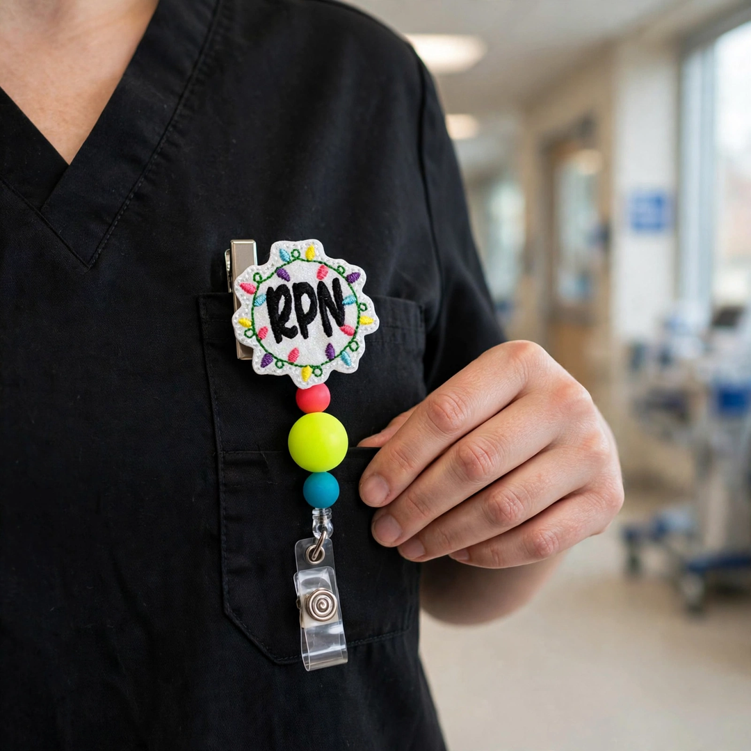 RPN Christmas Lights Beaded Badge Reel