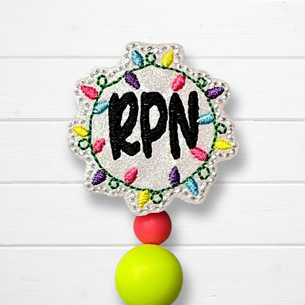 RPN Christmas Lights Beaded Badge Reel