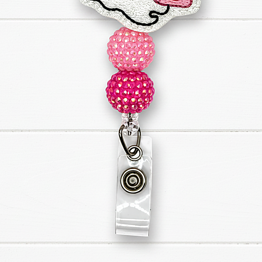 Skull with Bow Halloween Badge Reel