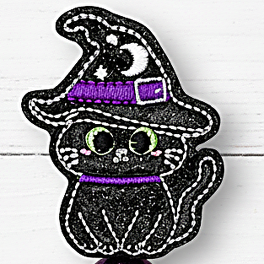 Witch Cat Halloween Badge Reel