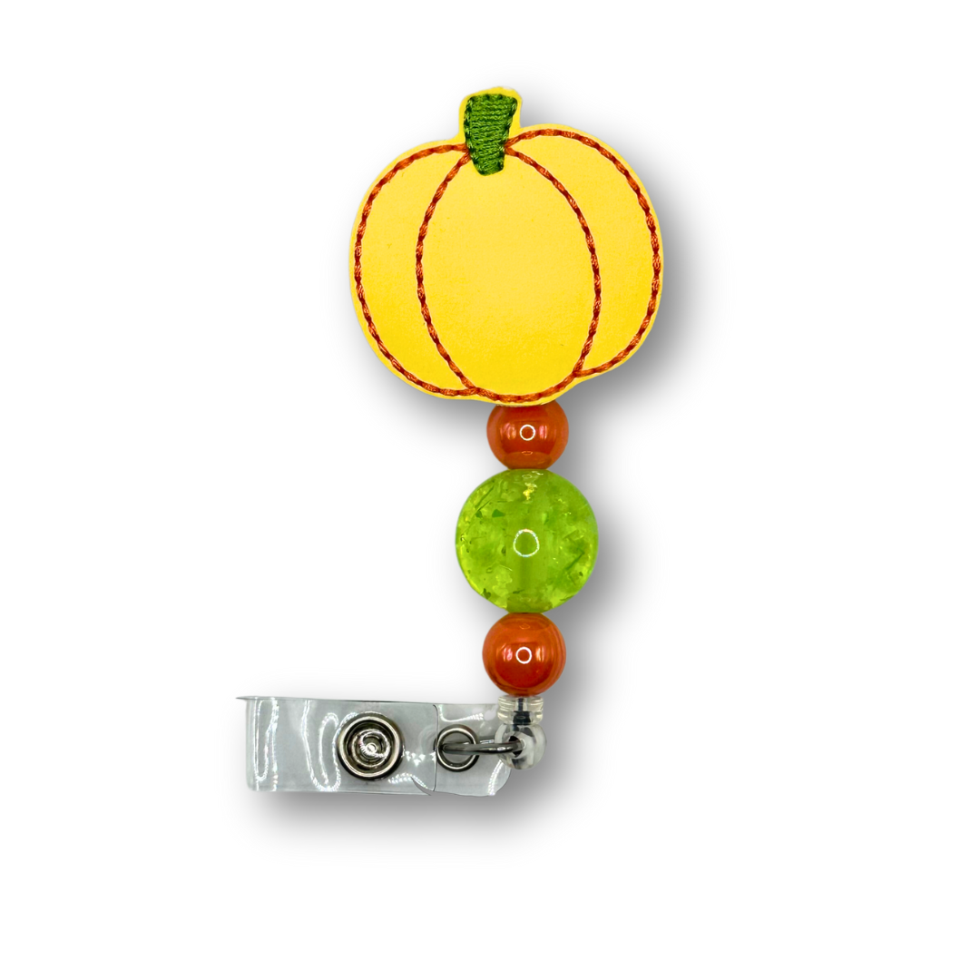 Yellow Pumpkin Beaded Badge Reel