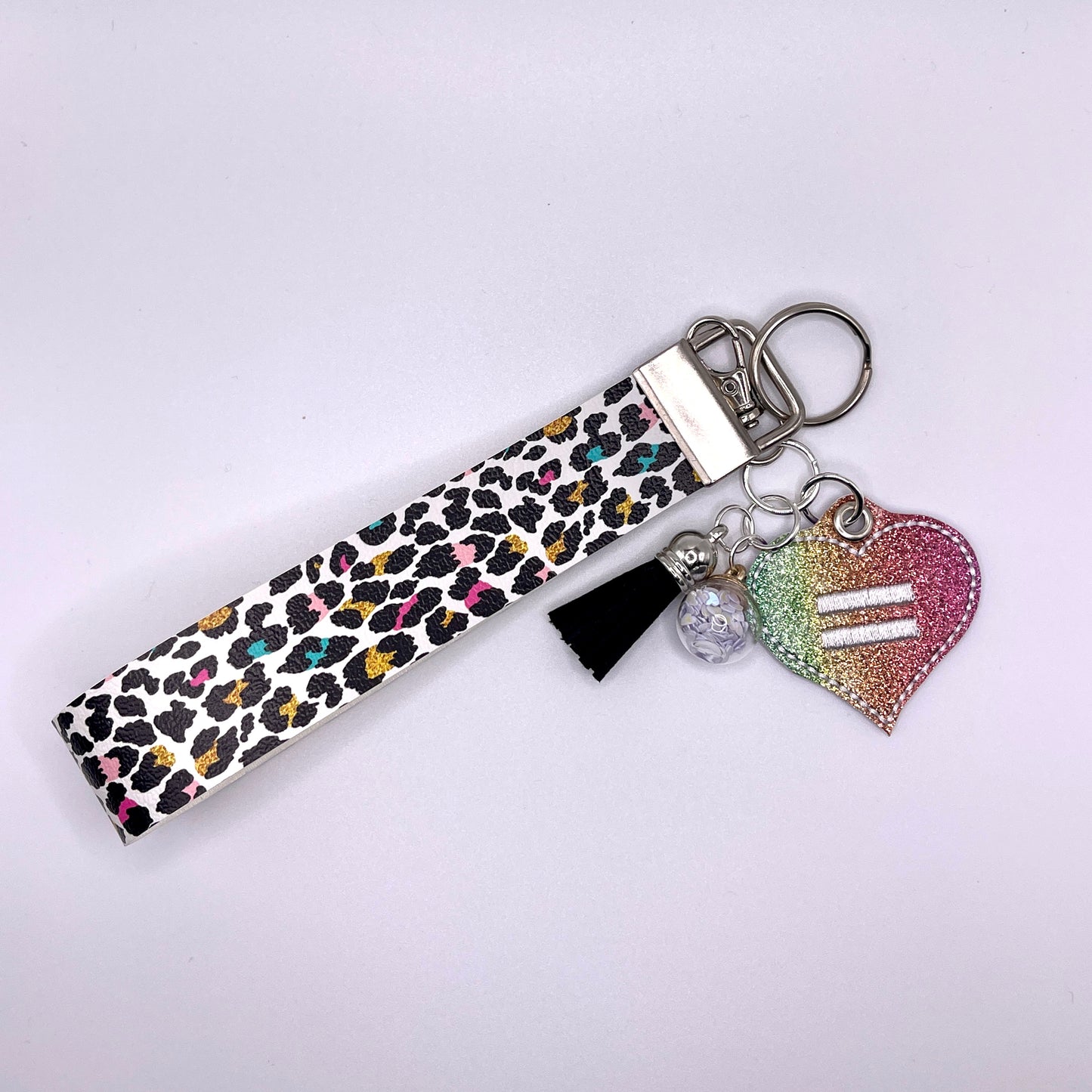 Equality Heart LGBTQ Keychain with Colorful Leopard Wristlet