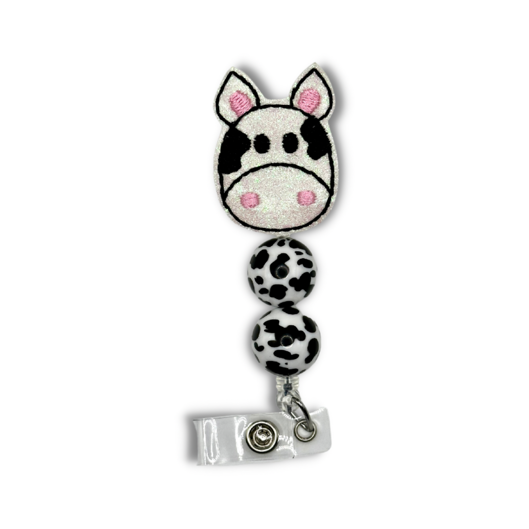 Cute Cow Beaded Badge Reel