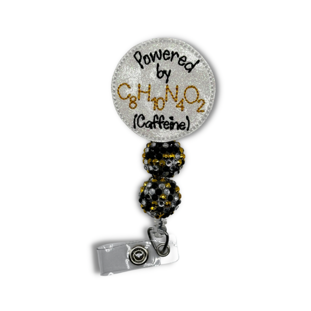 Powered by Caffeine Beaded Badge Reel