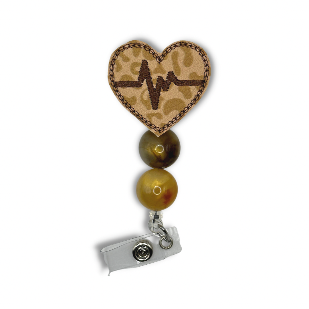 Leopard EKG Beaded Badge Reel