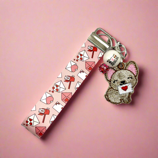 Dog with Love Letter Keychain and Wristlet
