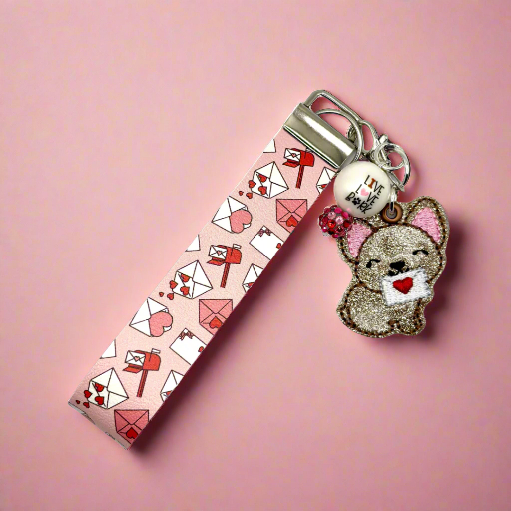 Dog with Love Letter Keychain and Wristlet