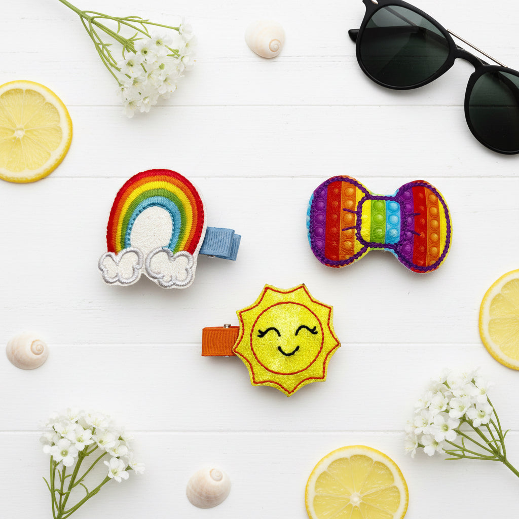 Rainbow and Sun Hair Clip Set | 3 Blue Pineapples