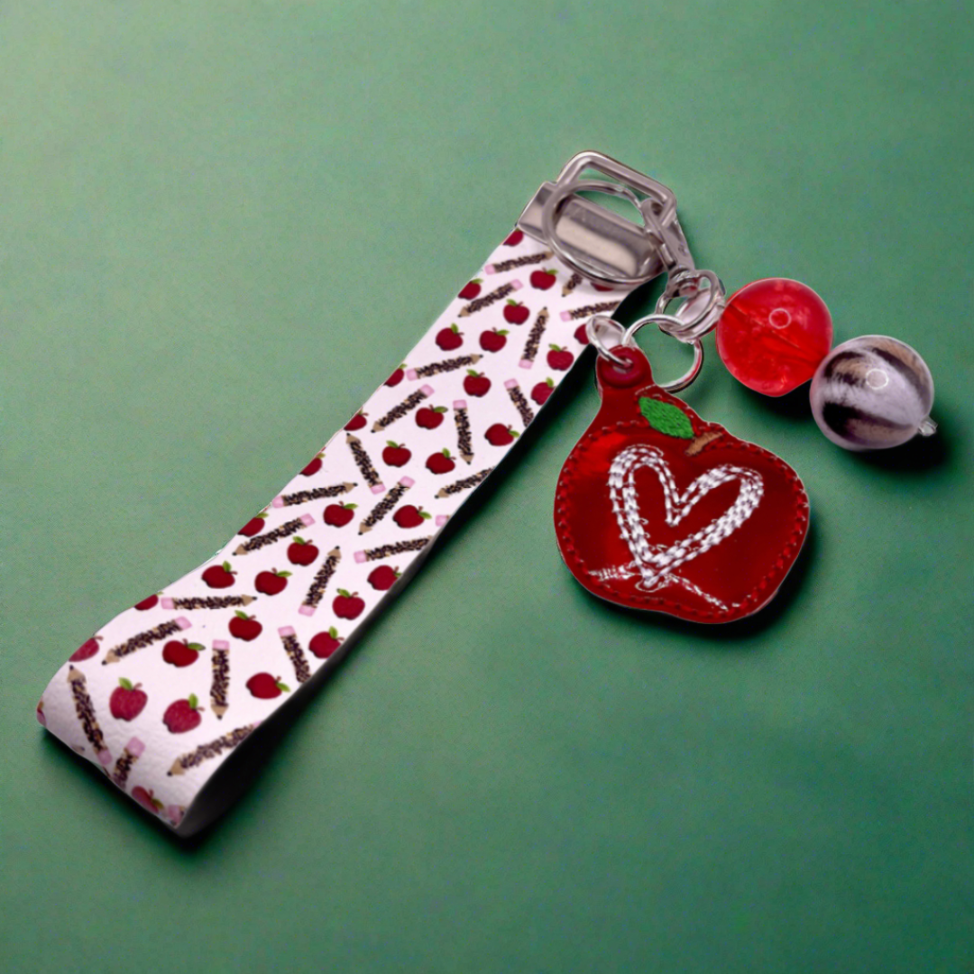 Apple Heart Teacher Keychain and Wristlet