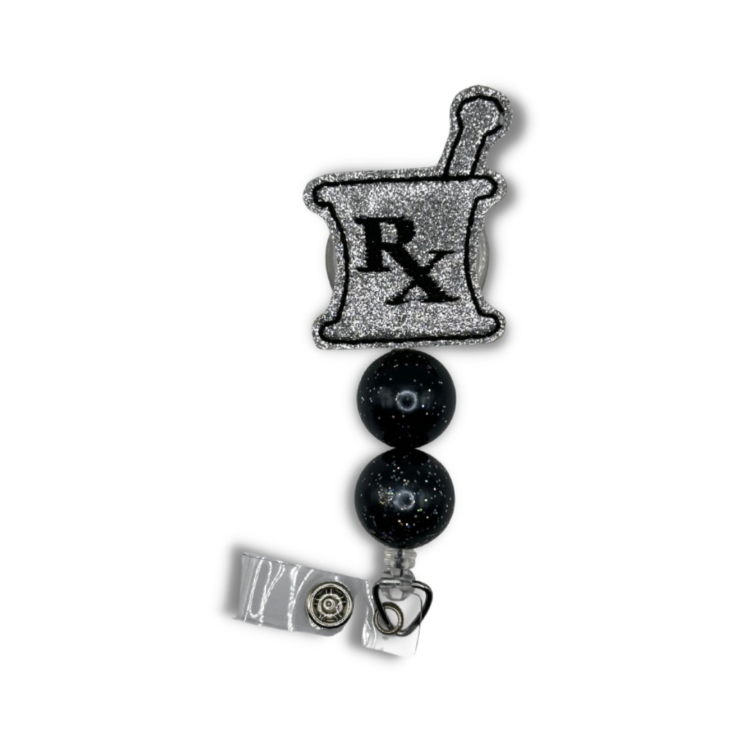 Pharmacy Mortar and Pestle Beaded Badge Reel