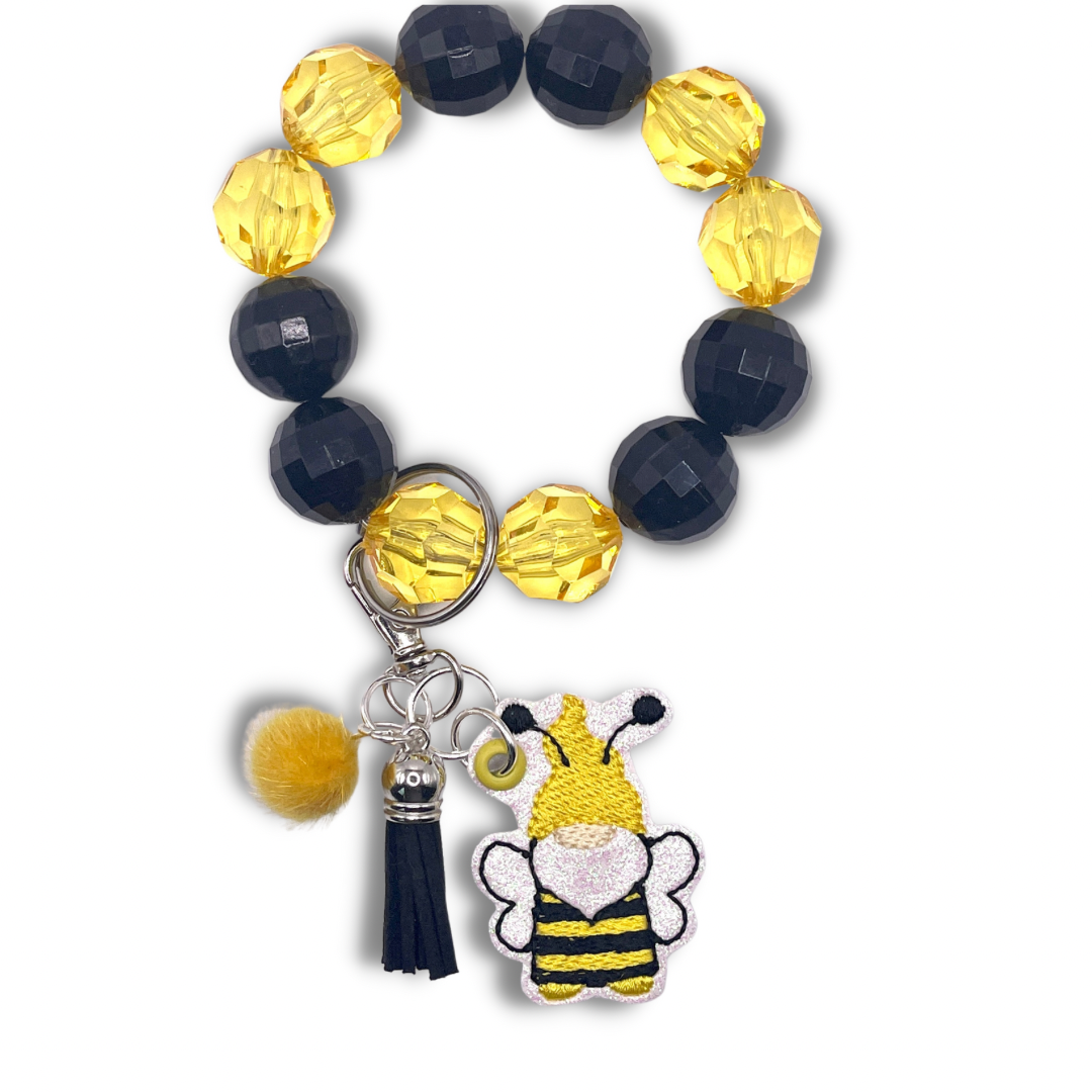 Bee Gnome Keychain with Beaded Wristlet