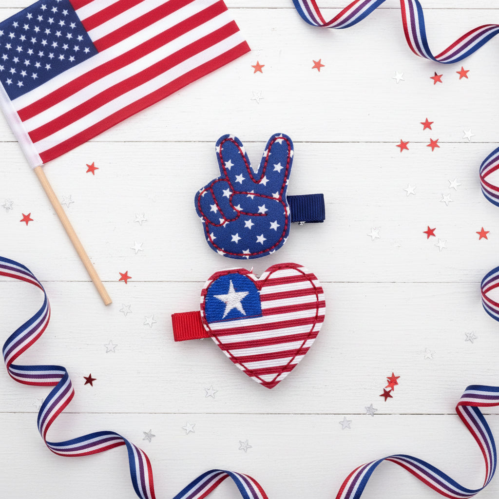 Stars and Stripes heart and peace Hair Bow Clips