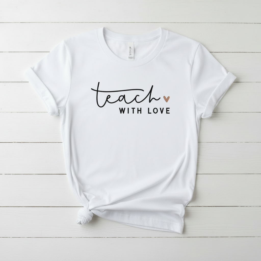 Teach with Love Teacher T-Shirt, handmade t-shirt