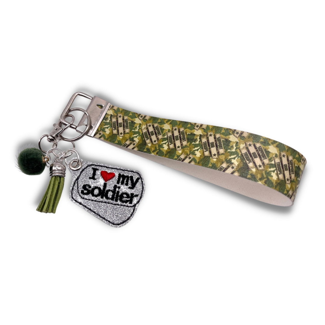 I Love My Soldier Keychain and Wristlet