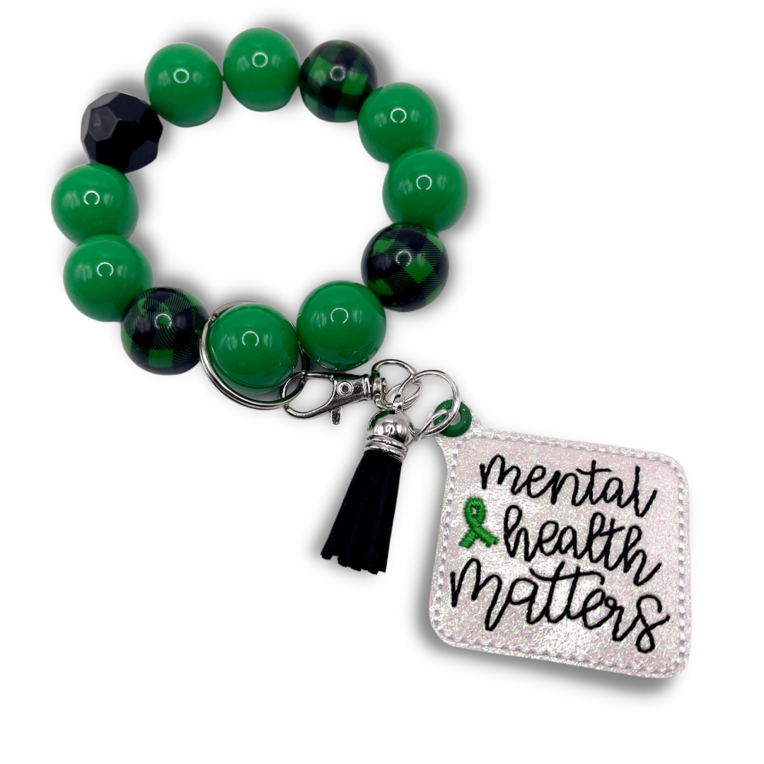 Mental Health Awareness Keychain with Beaded Wristlet