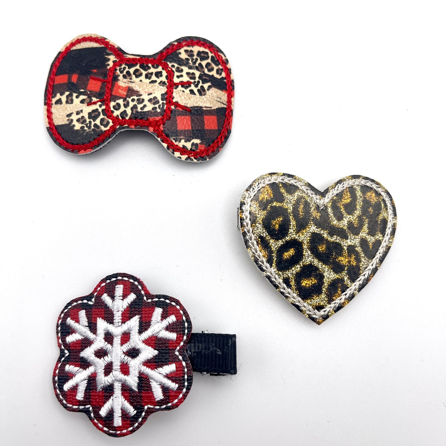Leopard and plaid winter hair clip set | 3 Blue Pineapples