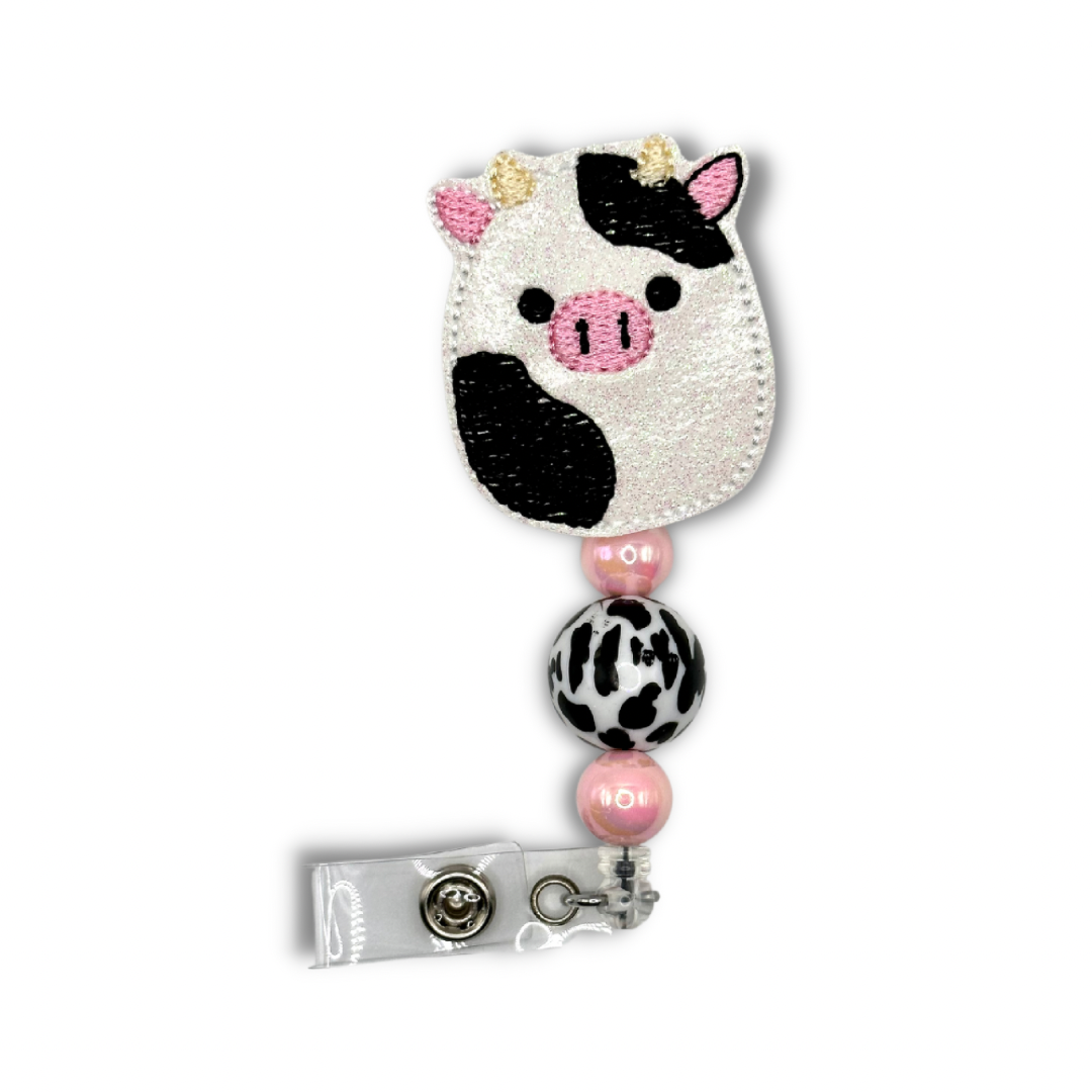 Chubby Cow Beaded Badge Reel